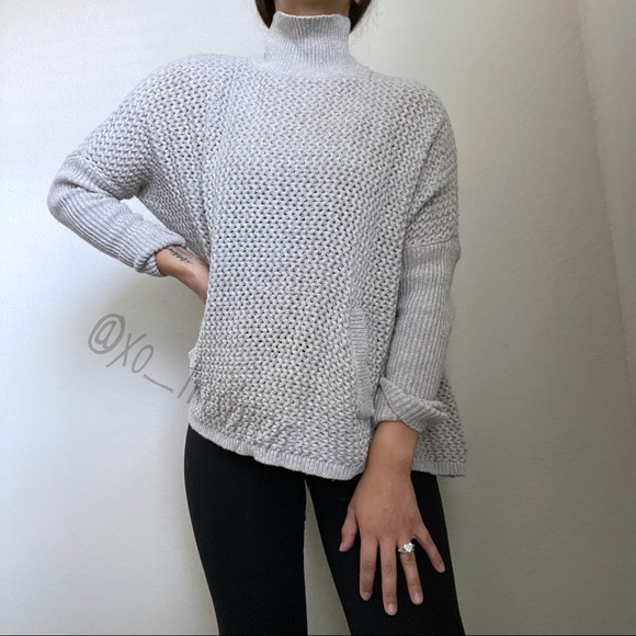 LOFT | Grey mock neck chunky knit sweater S - Picture 5 of 15
